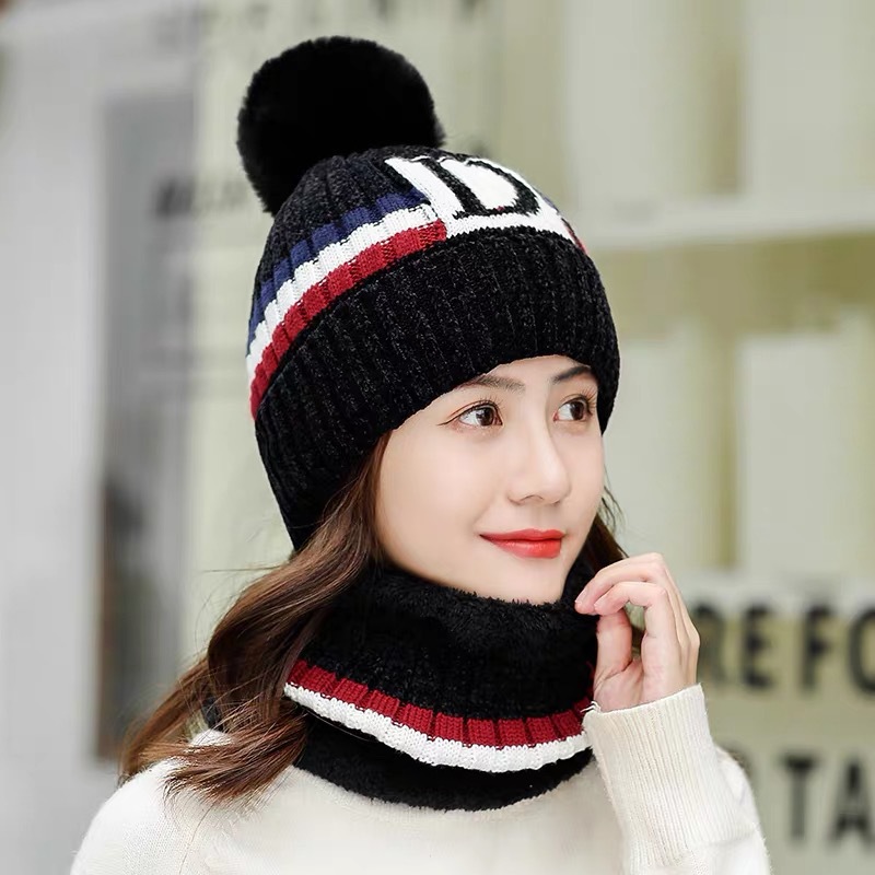 100% Cotton Fleece Winter Scarf Set Warm Knitted Sun Outdoor Thickened Windproof Wool Hat With Wide Brim_voghion.com