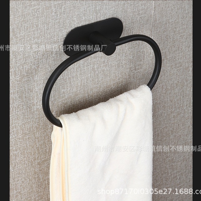 Bathroom towel ring two-piece bathroom punch-free 304 stainless steel towel rack square tissue strip Amazon
