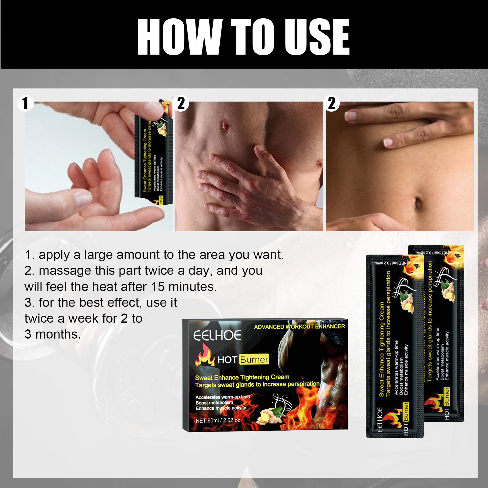 Crema reafirmante EELHOE Fitness Fortalecimiento de músculos abdominales y pectorales Moldeador_voghion.com