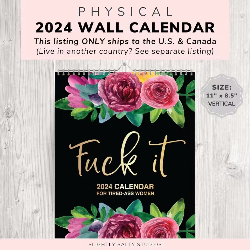 跨境新品2024 Wall Calendar 花朵日历恶搞月历客厅挂历装饰英文