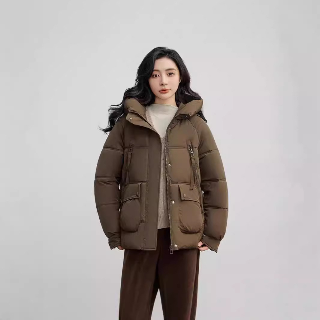 2024 invierno nuevo comercio exterior ropa de algodón estilo coreano estilo de diseño de mujer con capuchón suelta chaqueta de algodón de color sólido moda image 3