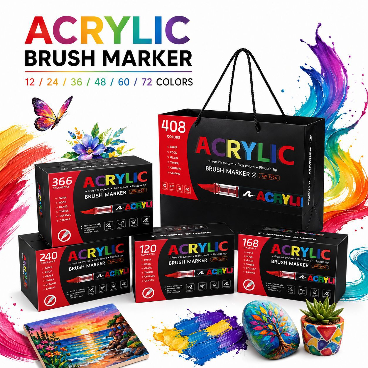 Akril Markerlər, 240 Rəng, Yumşaq Uclu, DIY Rəsm Üçün