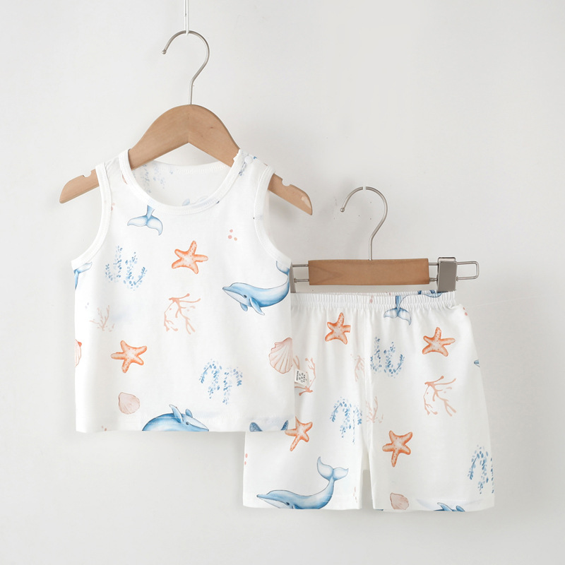 Children's Vest suit Summer Thin Pure Cotton Boneless Home Clothes Boys and Girls Baby Sleeveless Vest Short Pants Cover