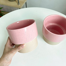 粉色波点花盆陶瓷可爱简约绿萝蝴蝶兰绿植盆栽套盆高颜值无孔水培