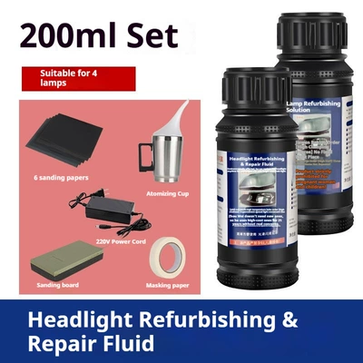 Coating Yellowed Light Shells, Auto glass repair liquid - set-can-repair-4-headlights-power-version-200ml-liquid