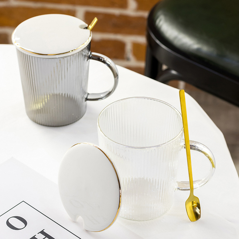 创意夏季高硼硅玻璃杯网红咖啡杯透明竖纹下午茶杯套装泡茶杯批发八月陶瓷详情10