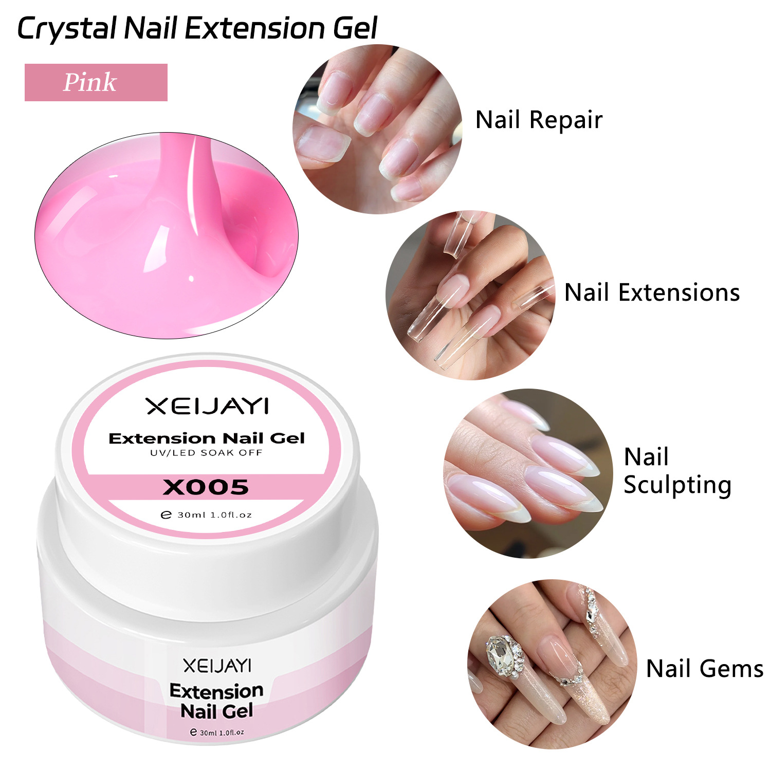 2025 nueva construcción de cristal rosa extensión pegamento de manicura extensión pegamento funcional de manicura