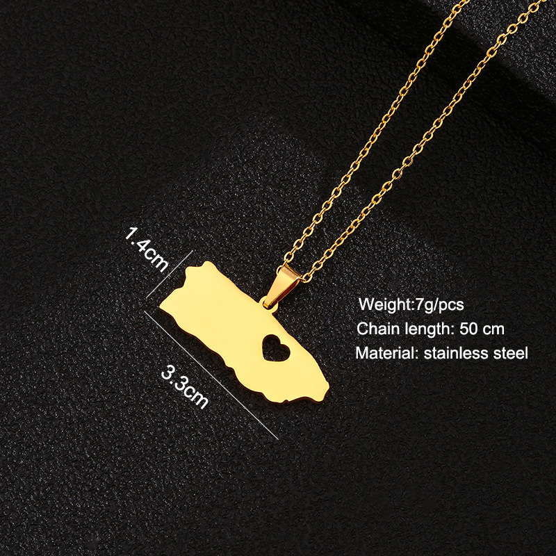 201 Stainless Steel 18K Gold Plated Modern Style Simple Style Plating Hollow Out Map Heart Shape None Pendant Necklace Long Necklace display picture 4