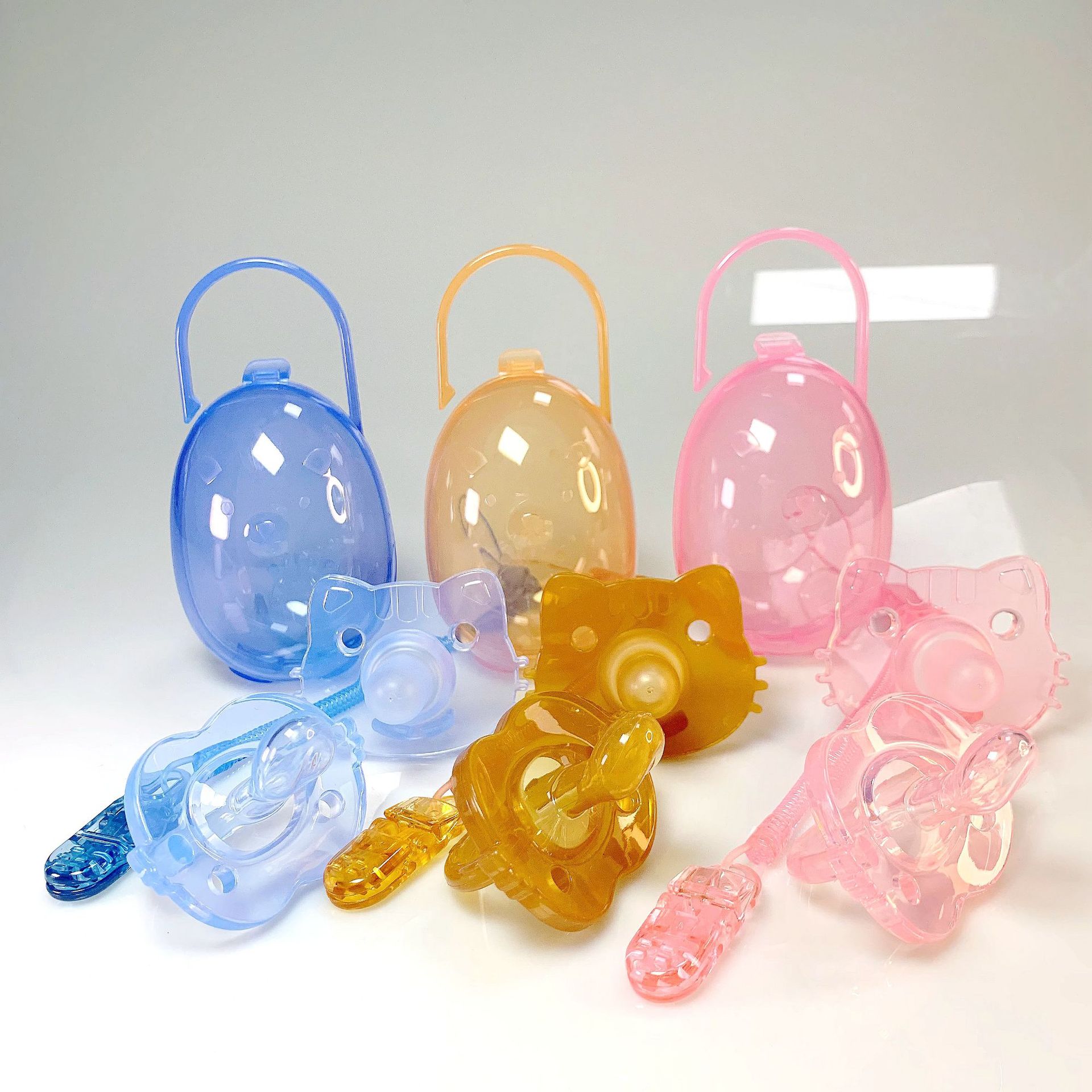 Baby Silicone Pacifier Blue Powder Full Silicone Soft Neonatal Pacifier Sleeping Nipple