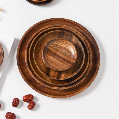Acacia wood whole wood plate fruit plate wedding dry fruit plate solid wood round small plate cake saucer walnut wood tray