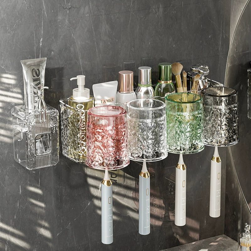 Красочные держатели для зубных щеток Семейная стойка для хранения без перфорации Настенный прижимной шкаф для зубной пасты