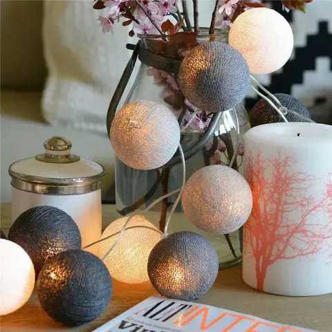 Cordón de bola de algodón ins viento macaron luz decoración de la habitación de los niños de Navidad USB decoración de la tienda de campaña al aire libre sala de estar