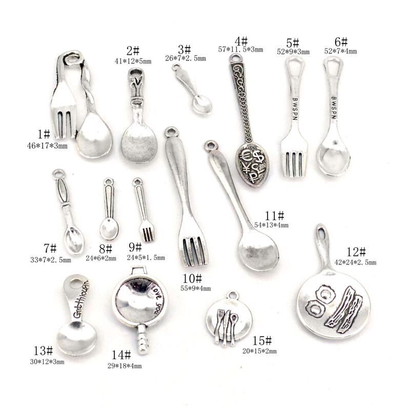 Wholesale DIY alloy jewelry accessories Miniature Landscape tableware pendant fork spoon pot plate alloy pendant