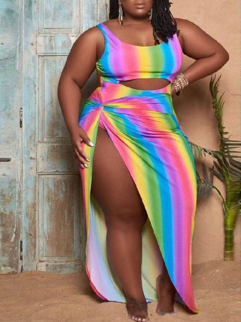 Rainbow print one-piece large size bikini 2-piece swimsuit NSCYF73148