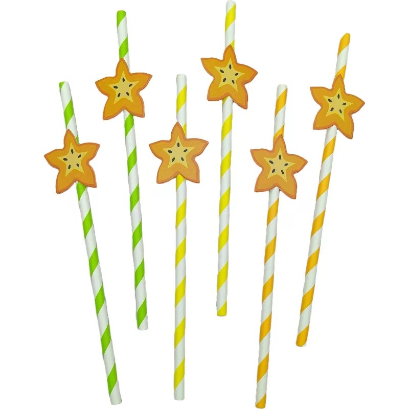 Pajar de papel de fiesta transfronteriza pajar de fruta de limón desechable degradable pajar de bebida de postre