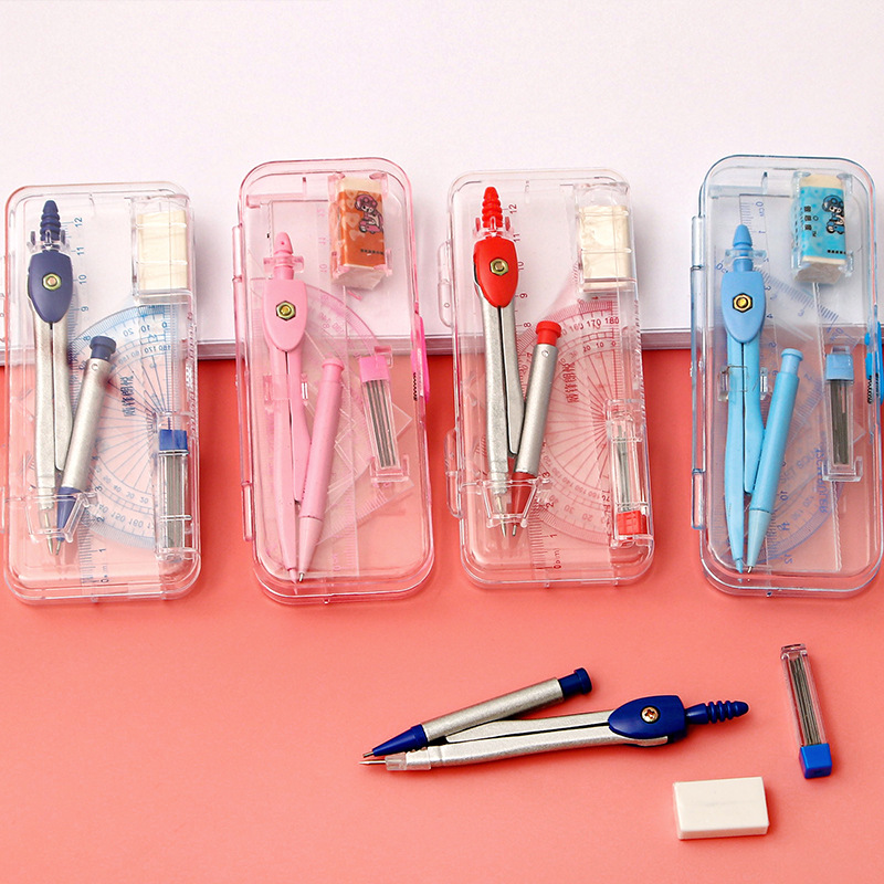 Examen de estudiante brújulas portátiles traje estudiante de escuela primaria Regla Conjunto de 7 piezas herramientas de dibujo matemático regla de dibujo al por mayor