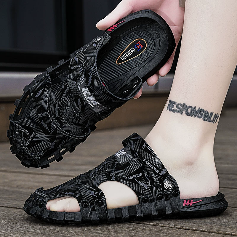 Мужские тапочки, новинка 2024, летние мужские уличные повседневные универсальные туфли на мягкой подошве для вождения, двухместная пляжная обувь