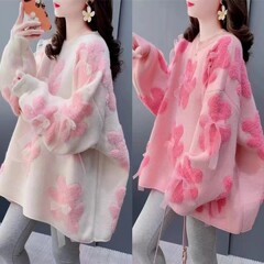 韓国風ミドル丈セーター レディース 秋冬2025新作 ニットセーター クマ柄 ゆったり ラフスタイル おしゃれ ラウンドネックトップス