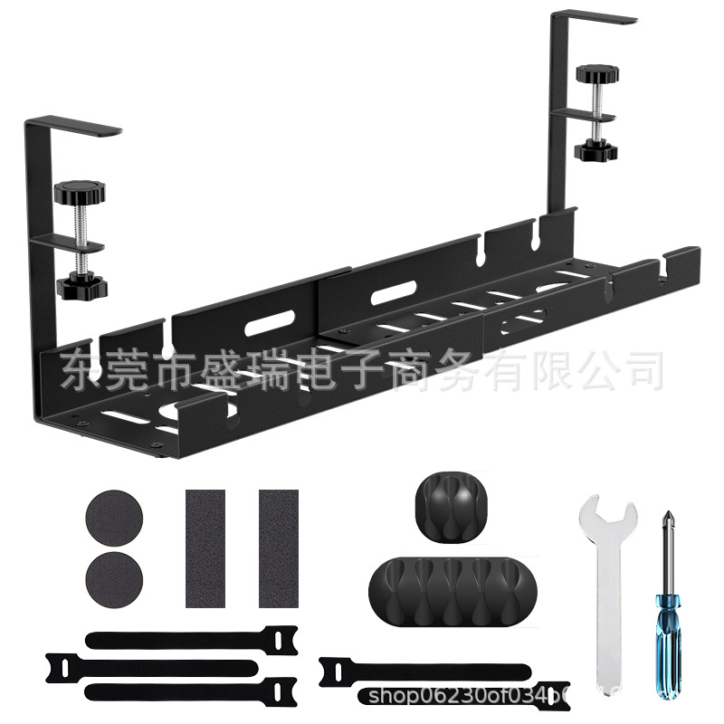 Venta caliente transfronteriza en stock sin perforaciones retráctil ajustable longitud debajo de la Mesa de cable rack socket almacenamiento rack Mesa inferior cesta colgante