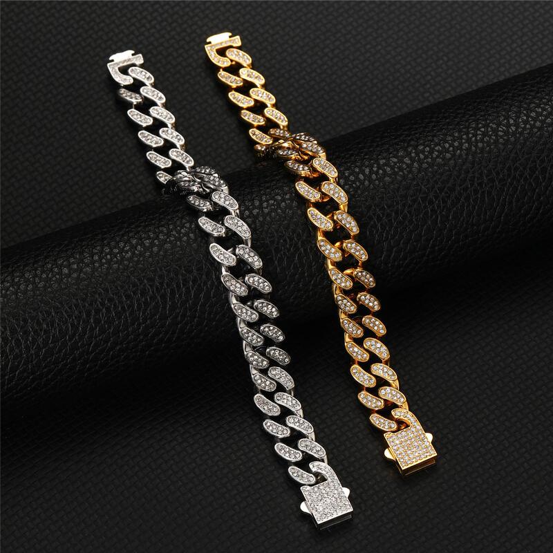 European and American Cross-Border Double-Row Full Diamond Cuban Titanium Steel Bracelet Trendy Hip-Hop Jewelry High-End Men's Jewelry Wholesale