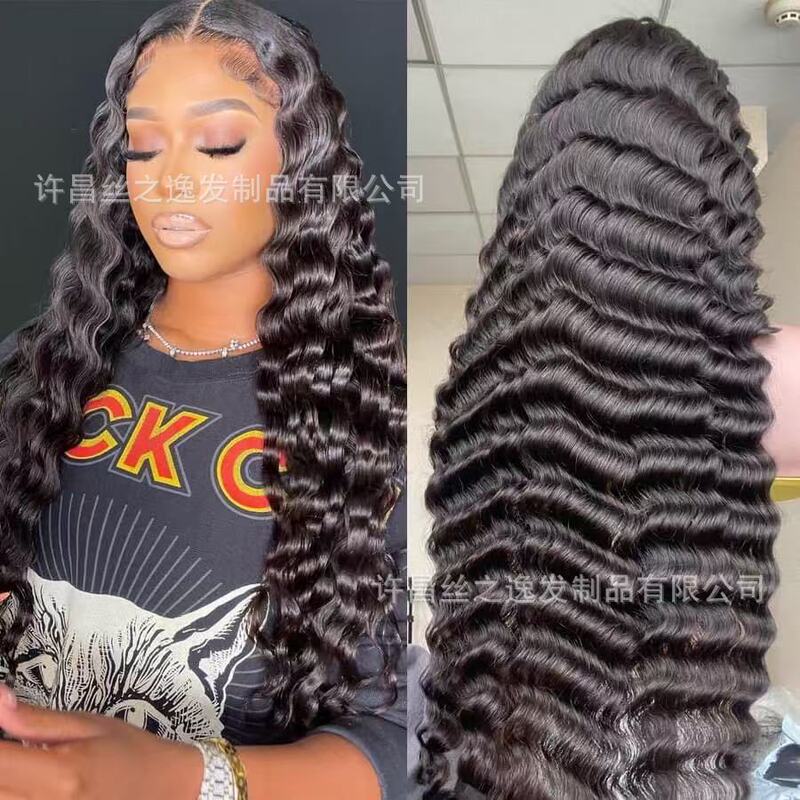 13*4 former lace real hair headgear fluffy deep wave Amazon cross-border explosions real hair wig new explosions