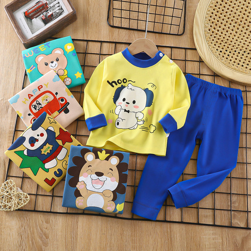 Children's underwear set, cotton autumn clothes, long sleeves, baby, pure cotton, warm, long-sleeved pajamas for boys and girls, wholesale