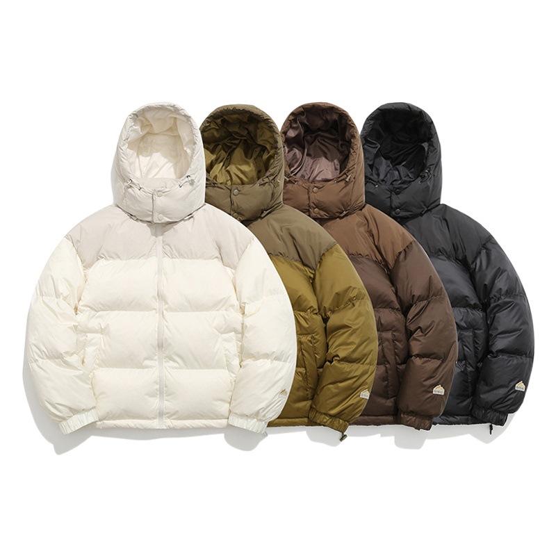 Ru Meng invierno nueva costura contraste color 90 terciopelo impermeable a prueba de viento abajo chaqueta desmontable sombrero engrosado pan esquí traje