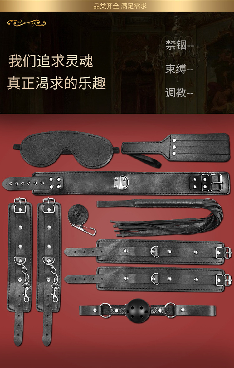 Jiuai SM 12-Piece Bondage Set with Handcuffs, Nipple Clamps and Mouth Ball — detail image 2