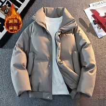 免洗PU皮衣外套男生冬季痞帅风立领棉服潮流短款加厚棉衣2024新款