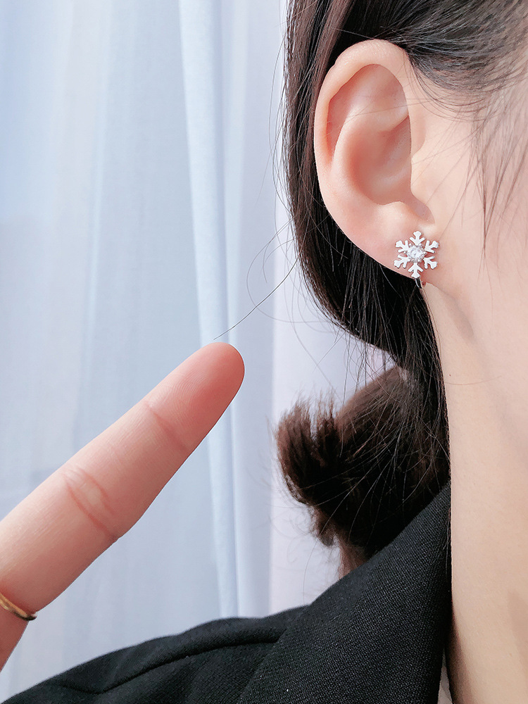 Corea del Sur pendientes simples temperamento femenino personalidad pendientes de moda pendientes del todo-fósforo 925 plata esterlina diamante copo de nieve clip de oreja sin