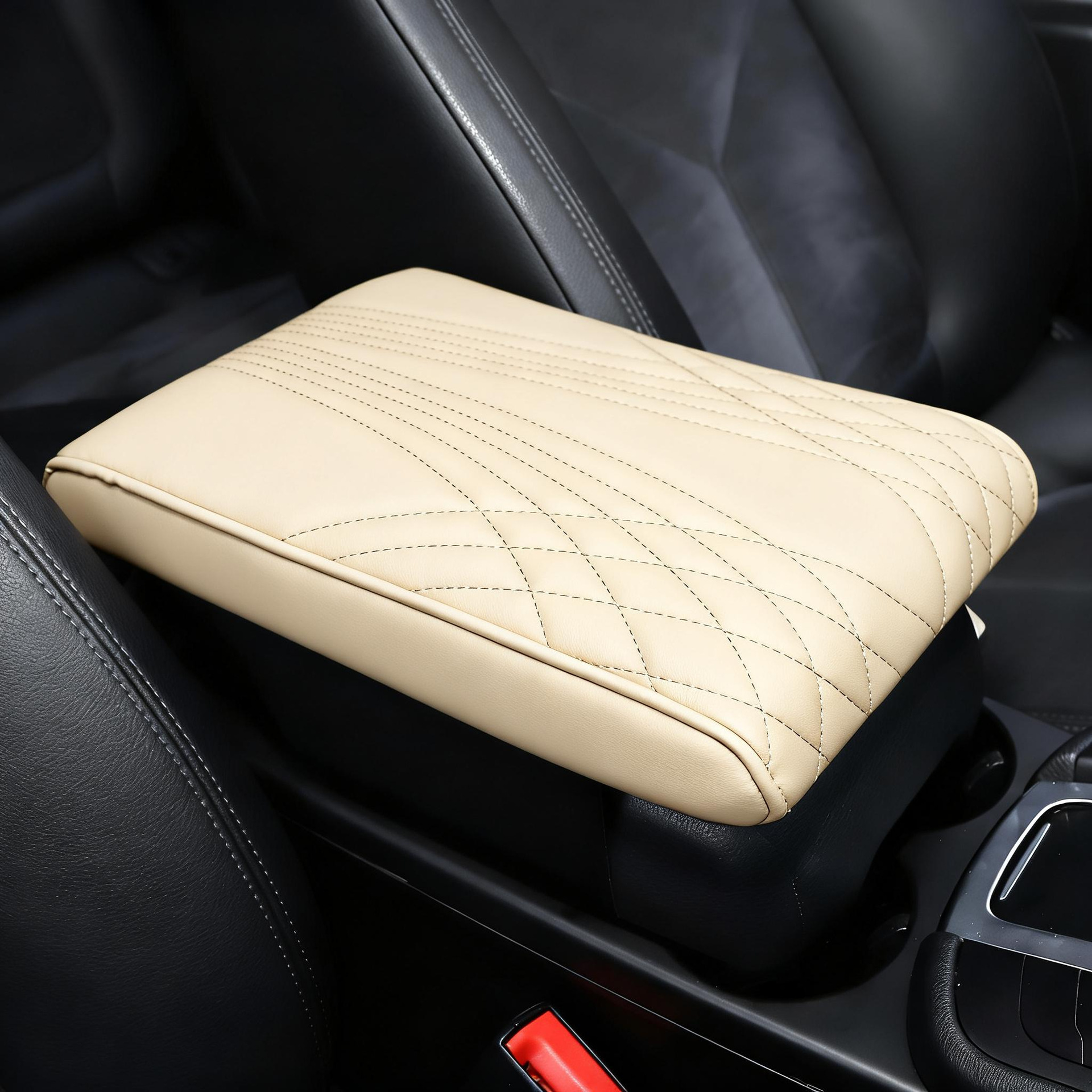 Armrest box pad — Universal Universal Car Armrest - angel-pattern-memory-foam-armrest-heightening-pad-beige