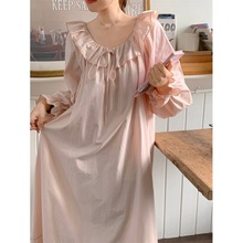 跨境外贸女士专供秋季新品韩版宽松圆领长袖长睡裙家居服外贸批发