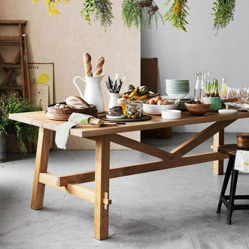 Nordic Restaurant Solid Wood Dining Table and Chair Homestay Rectangular Multi-person Dining Table Simple Log Dining Table and Chair Combination Nordic Restaurant Solid Wood Dining Table and Chair Homestay Rectangular Multi-person Dining Table Simple Log Dining Table and Chair Combination