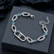 韩版海洋之心文艺蓝水晶手链男女钛钢时尚镶钻蓝色锆石手饰品批发