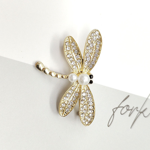 Classic dragonfly brooch rhinestone animal corsage anti-exposure pearl pin fashion jewelry accessories clothing wholesale women