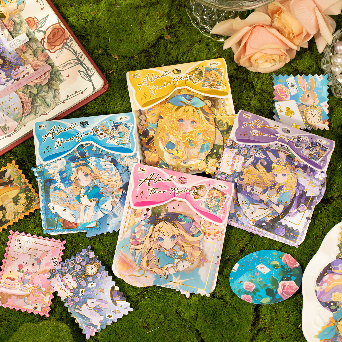 Paquete de pegatinas de sellos de bronceado Yuxian Espejo en el mundo Tema de animación Libro de mano Material Fondo Decoración Papel base