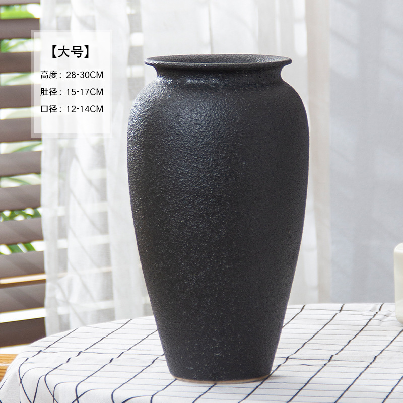 Jingdezhen negro esmaltado enchufado flor seca moderna simple Zen retro nuevo estilo chino en la sala de estar gran jarrón de cerámica