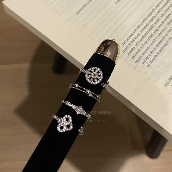 "Star Ring Stacking" Korean Style Daily Hollow Star Disk Open Ring Simple Commuting Casual Versatile Index Finger Ring