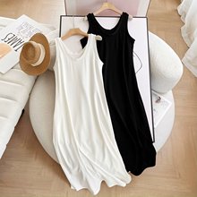 跨境欧美风女装夏季新款法式极简圆领纯色无袖背心裙打底裙H50