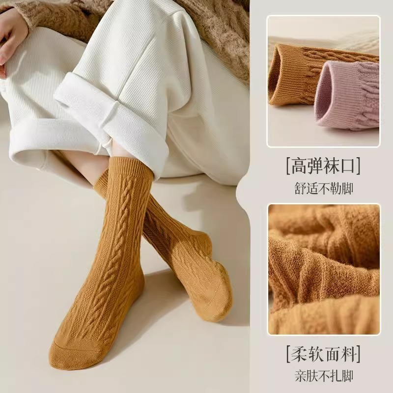日系麻花袜子女春秋季中筒袜潮舒适透气纯色百搭甜美长筒袜月子袜|undefined