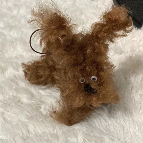 Niche design Korean ins style plush ugly cute puppy pendant bag keychain couple pendant accessories