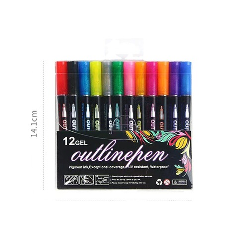 Contour Pen Double Line Contour Pen Metal Glitter Pen Set Mark Pen Handbook Pen Highlighter Brush Wholesale