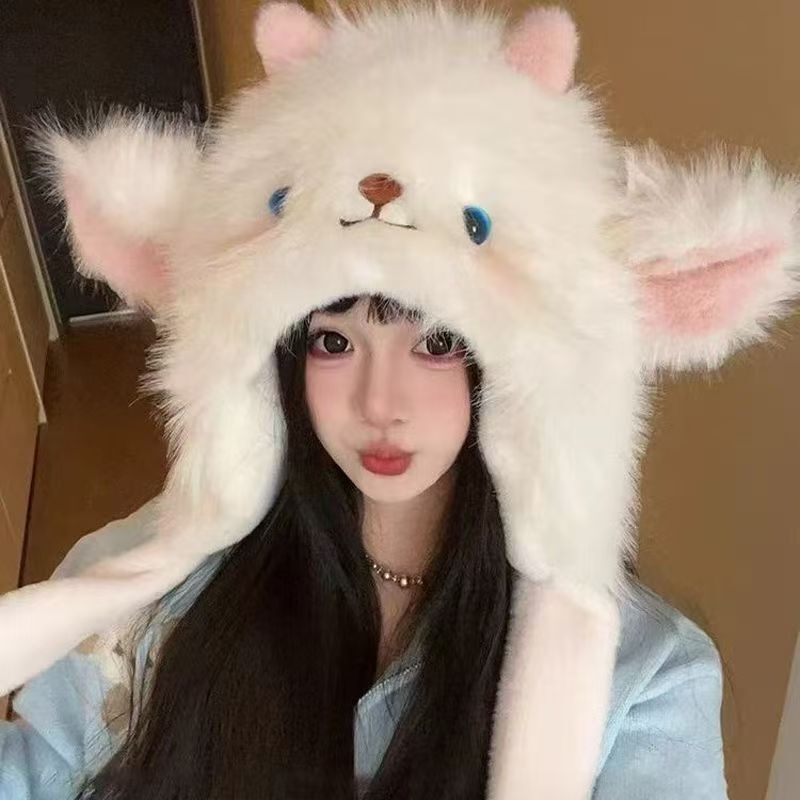 小羊毛绒帽子耳朵会动女冬季可爱加厚保暖防寒护耳帽显脸小雷锋帽|undefined