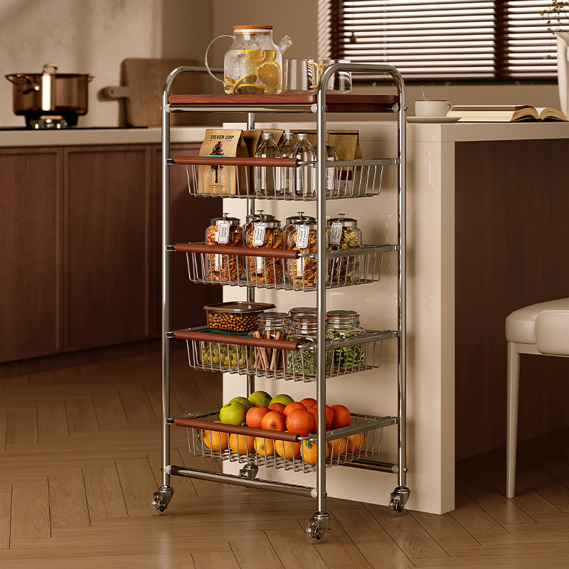 Estante de canasta de verduras de cocina de estilo antiguo Estante de almacenamiento de bocadillos multicapa de piso con carrito móvil retro para el hogar