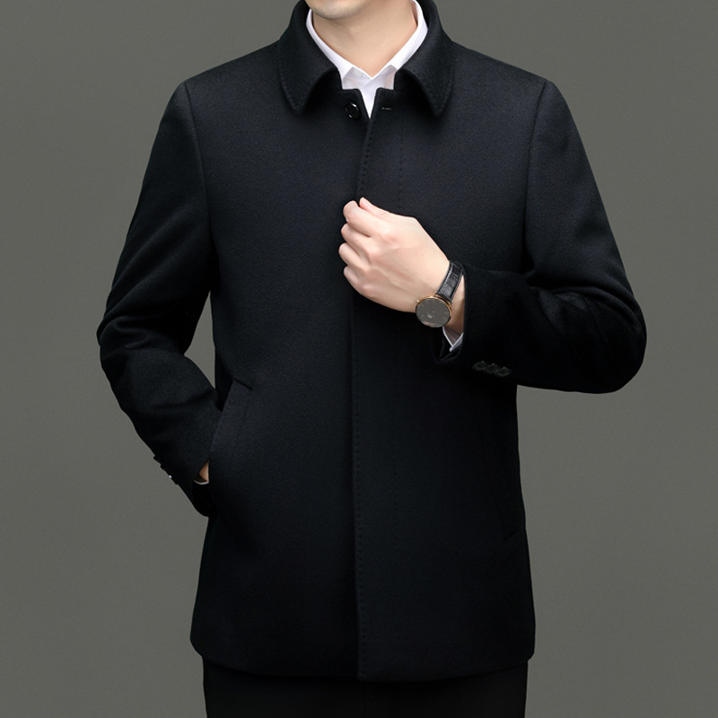 2024 가을과 겨울 하이 엔드 임원 남성 울 트위드 재킷 옷깃 비즈니스 중간 길이의 캐시미어 코트