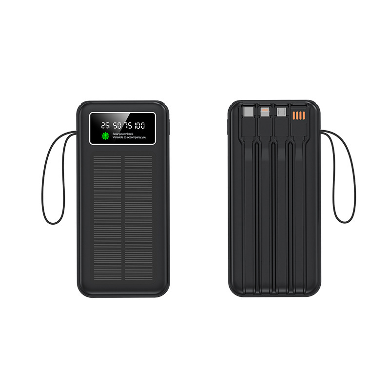 Batterie externe portable grande capacité 60 000 mAh avec cordon, alimentée à l'énergie solaire, quatre fils, personnalisable pour une utilisation transfrontalière._voghion.com