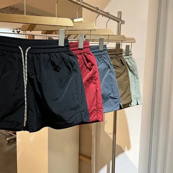 Washed Pure Cotton Thin Side Slit High Waist Drawstring Casual Shorts Women's Summer All-match Slimming Wide Leg Pants A- shaped Hot Pants