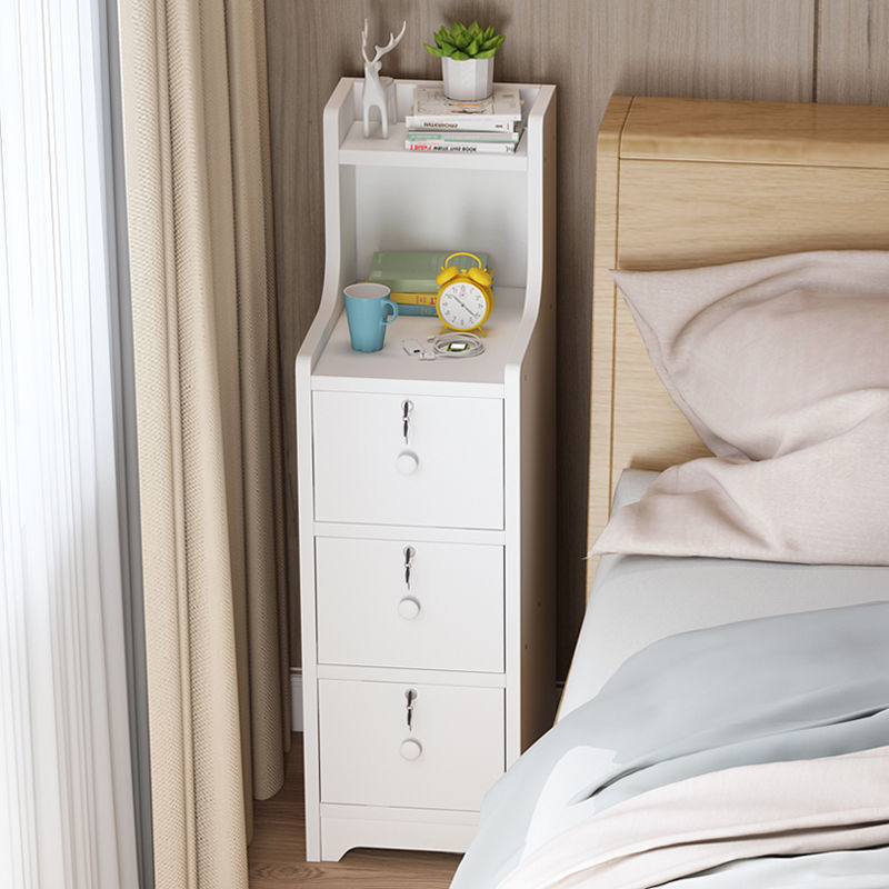 Bedside Table Ultra-Narrow 20/25/30cm Storage Cabinet Simple Modern Small Mini Bedroom Bedside Cabinet with Lock Three Drawers