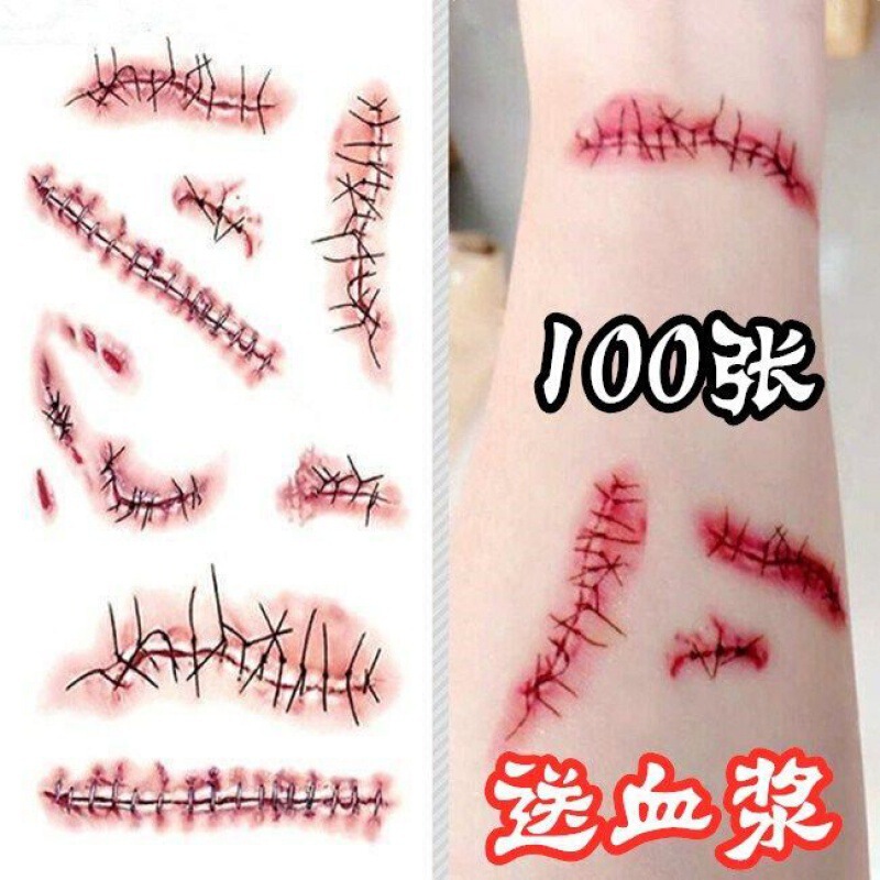 Halloween Props Scar Stickers Fake Wounds Fake Scar Stickers Bruise Artifact Artificial Suture Tattoo Stickers Bleeding