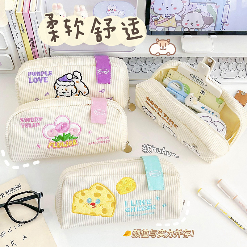 Lindo estuche de lápices bordado ins bolsa de papelería de gran capacidad caja de papelería de estudiante bolsa de lápiz simple bolsa de almacenamiento de cosméticos